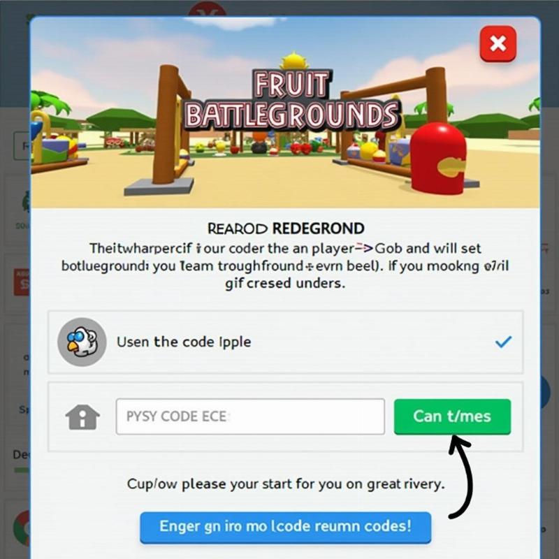 Hinh anh giao dien trong game Fruit Battlegrounds cho thay vi tri nhap code